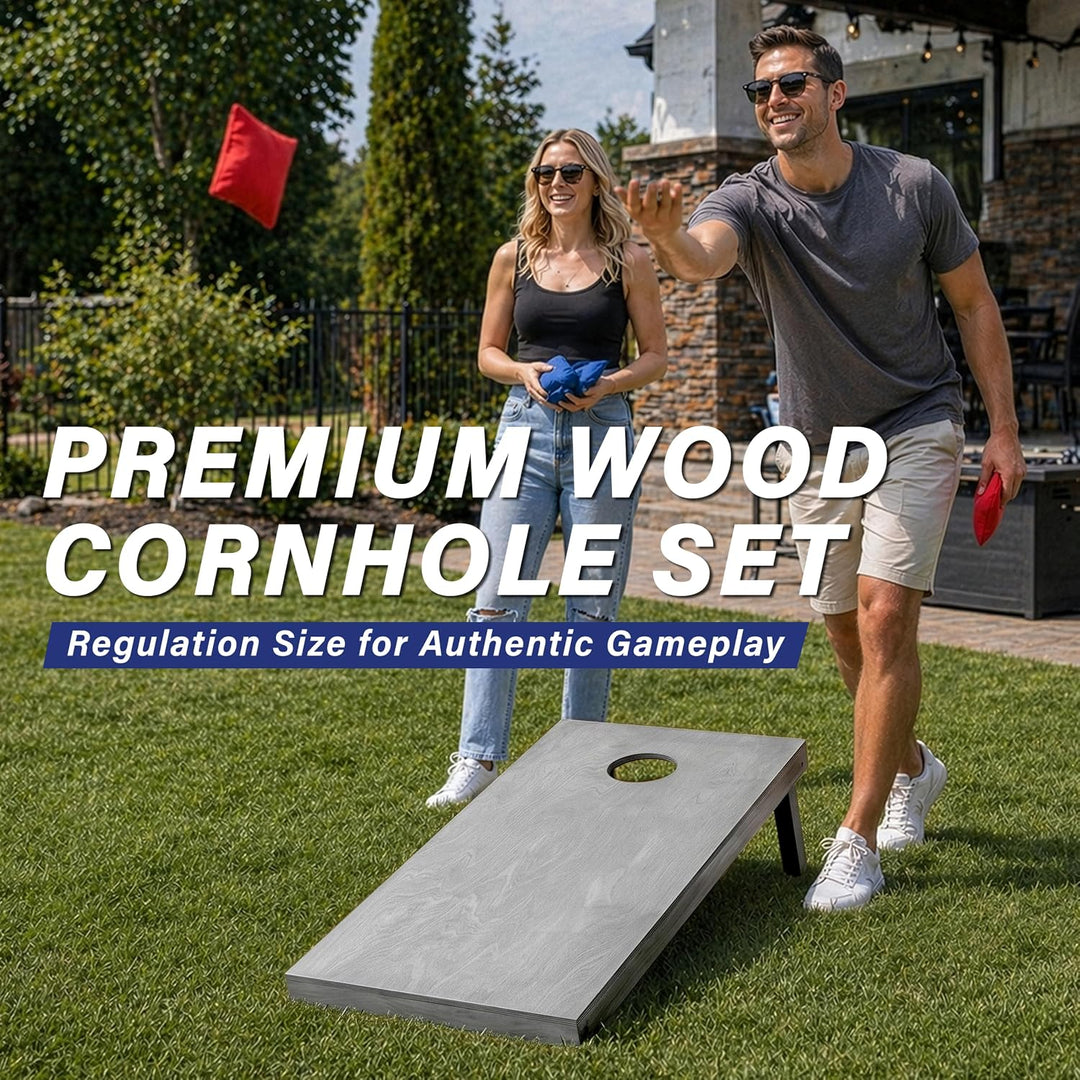 GoSports Cornhole-Set aus Holz, graue Oberfläche, inklusive Tragetasche