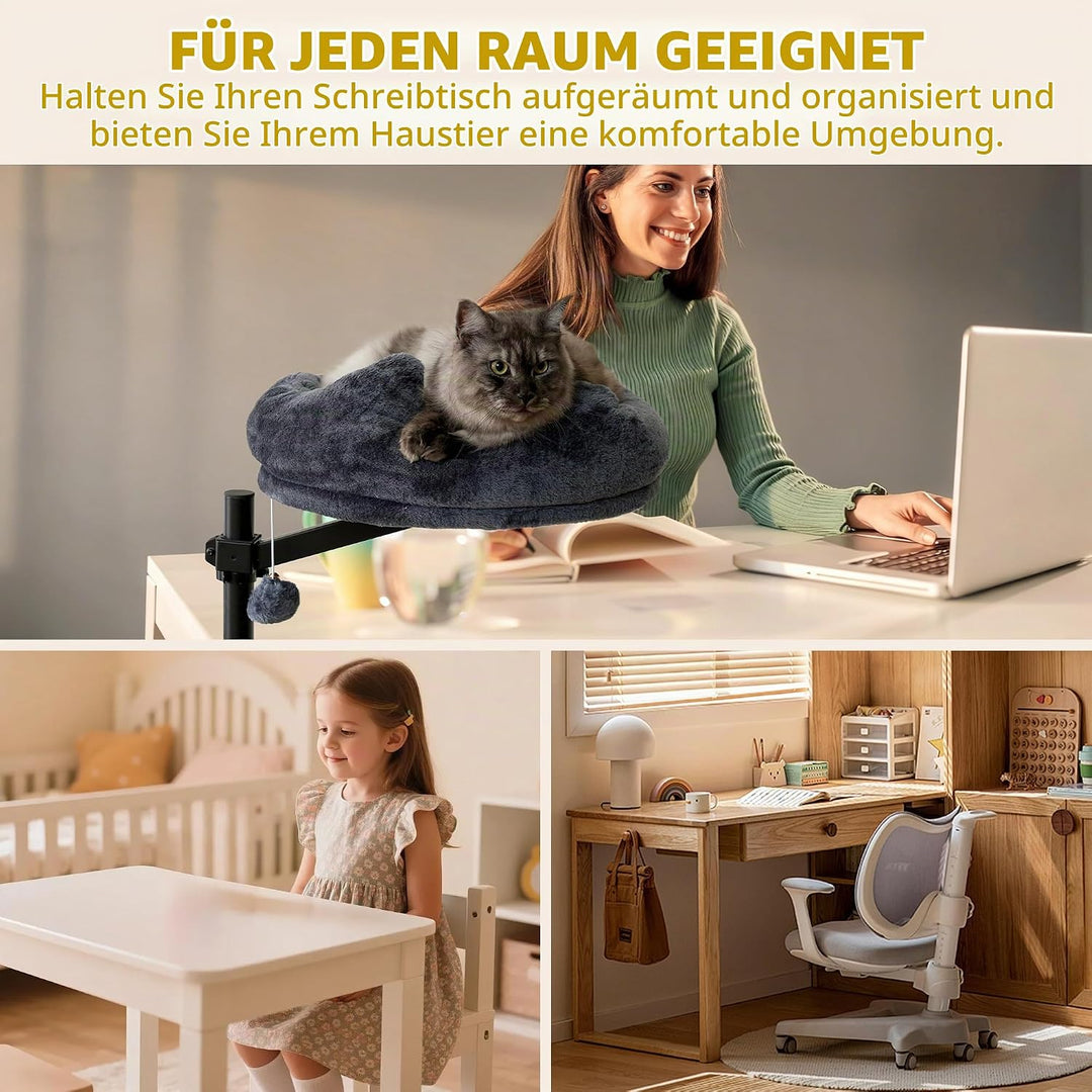 Katzenbett Schreibtisch, 360° Drehung Hängebett für Katzen Bohrfrei &amp; Höhenverstellbar, Katzenhängem