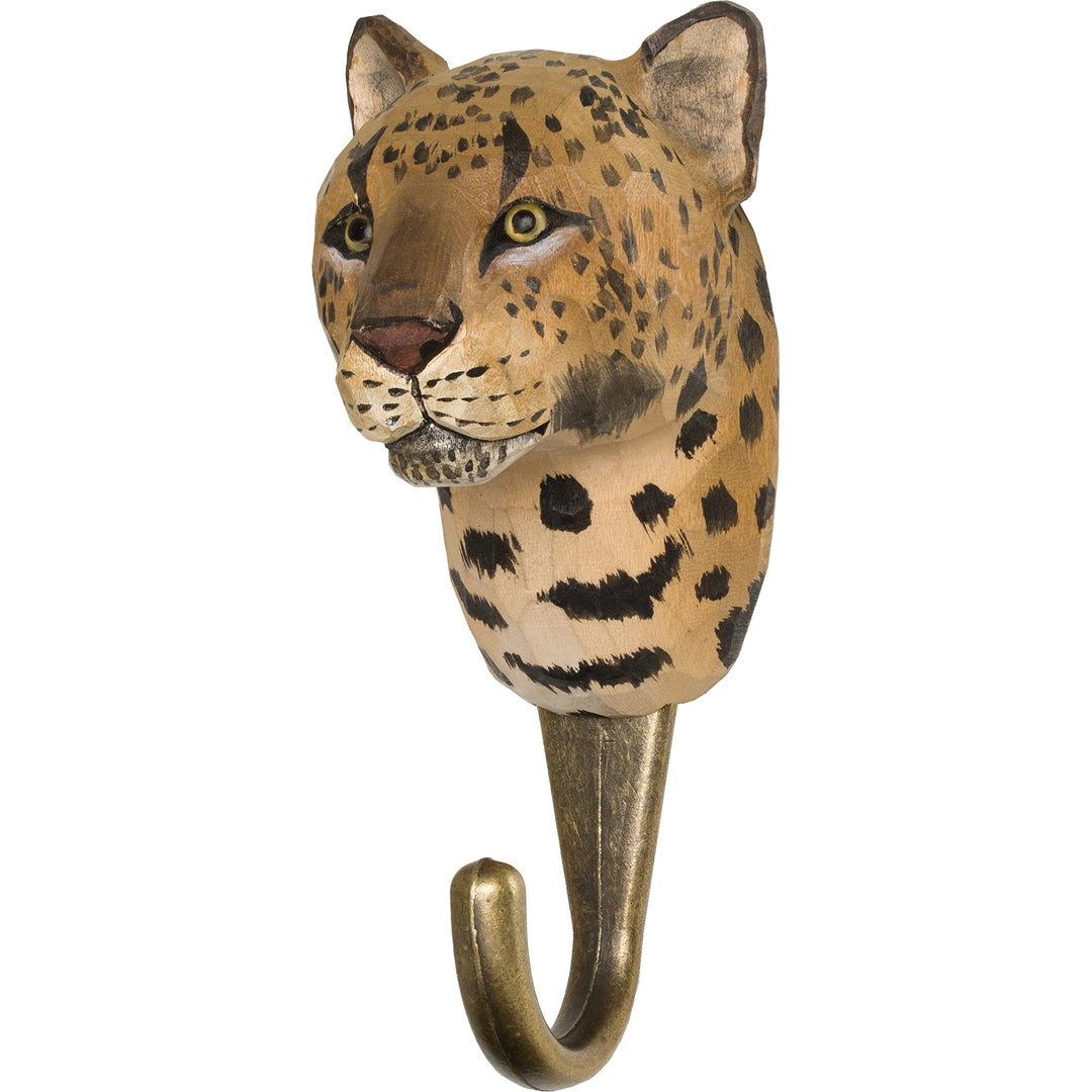 WILDLIFEGARDEN Wildlife Garden WG4535 Haken Leopard - Handgeschnitzter Tierhaken aus Holz und Metall