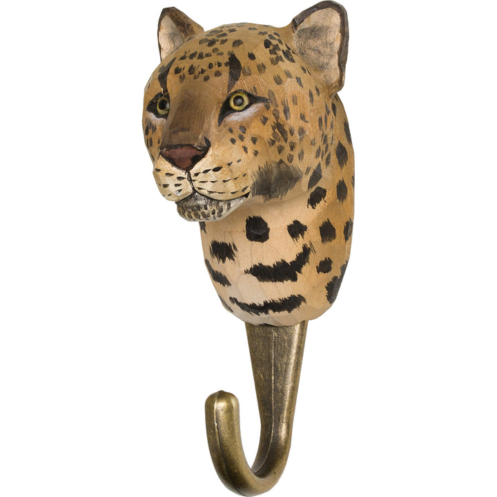WILDLIFEGARDEN Wildlife Garden WG4535 Haken Leopard - Handgeschnitzter Tierhaken aus Holz und Metall