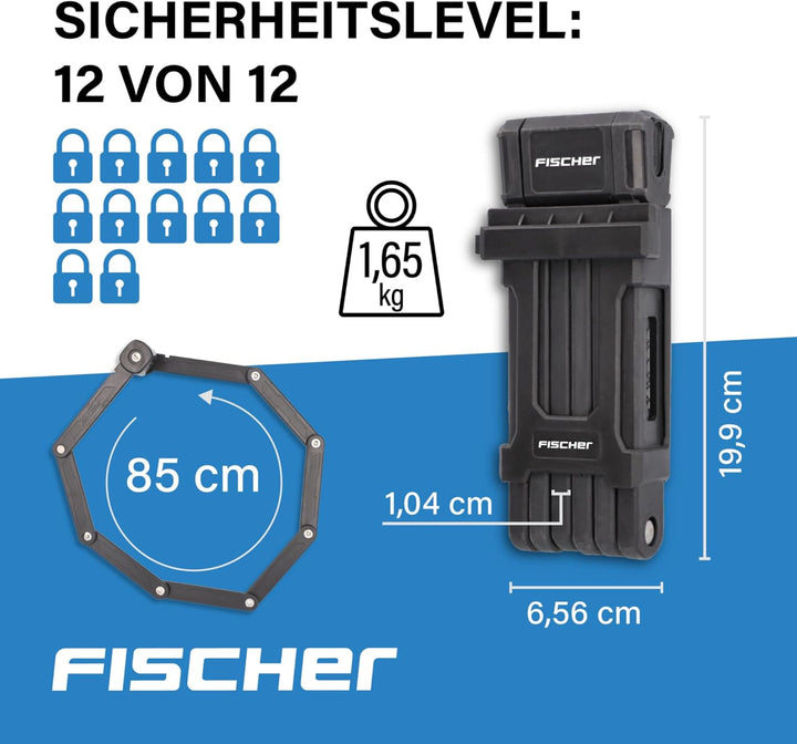 FISCHER Faltschloss PROTEC PLUS, Länge 85 cm, mit 3 Schlüsseln und Staubschutzkappe, aus Soft-Materi