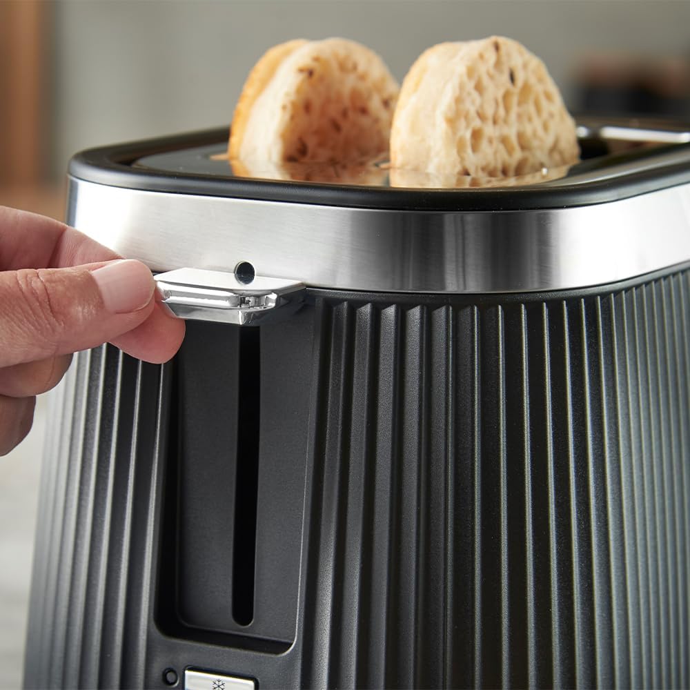Russell Hobbs Toaster [für 2 Scheiben] Brontë Black (6 Bräunungsstufen, Mattes Finish, Silberakzente
