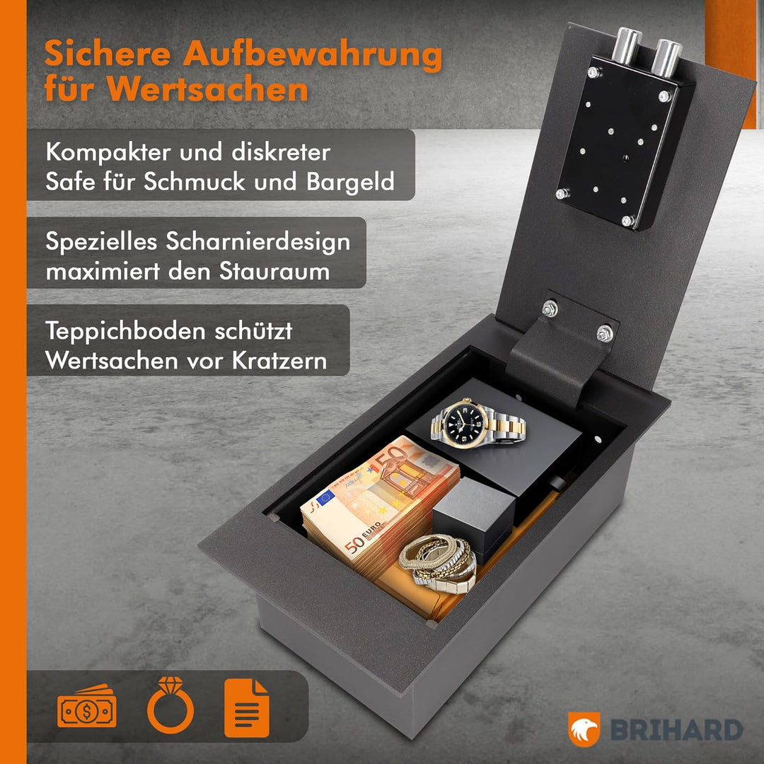 Brihard Tresor zur Bodenmontage mit Schlüsselschloss – Einbautresor flach 4L sichere Aufbewahrung –