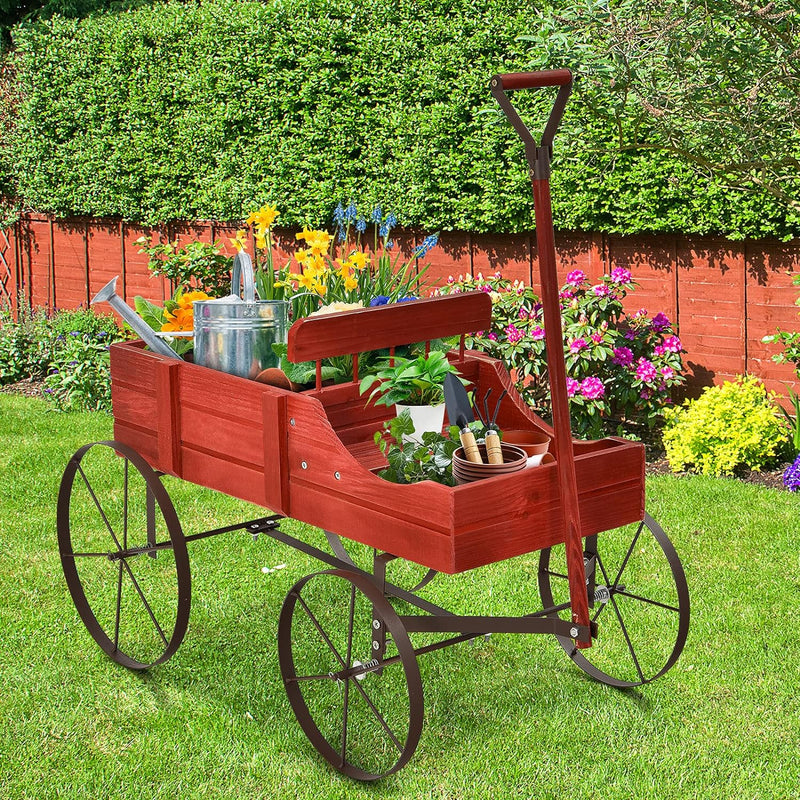 RELAX4LIFE Blumenständer mit 4 Rädern aus Metall, Pflanzwagen aus Massivholz, Holzwagen bis zu 15 kg