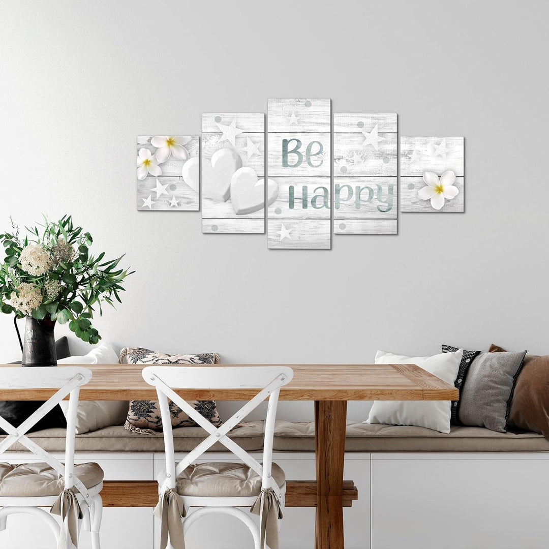 Runa Art Wandbilder Blumen Herz 5 Teilig Bild auf Vlies Leinwand Deko Wohnzimmer Be Happy Grau 02065