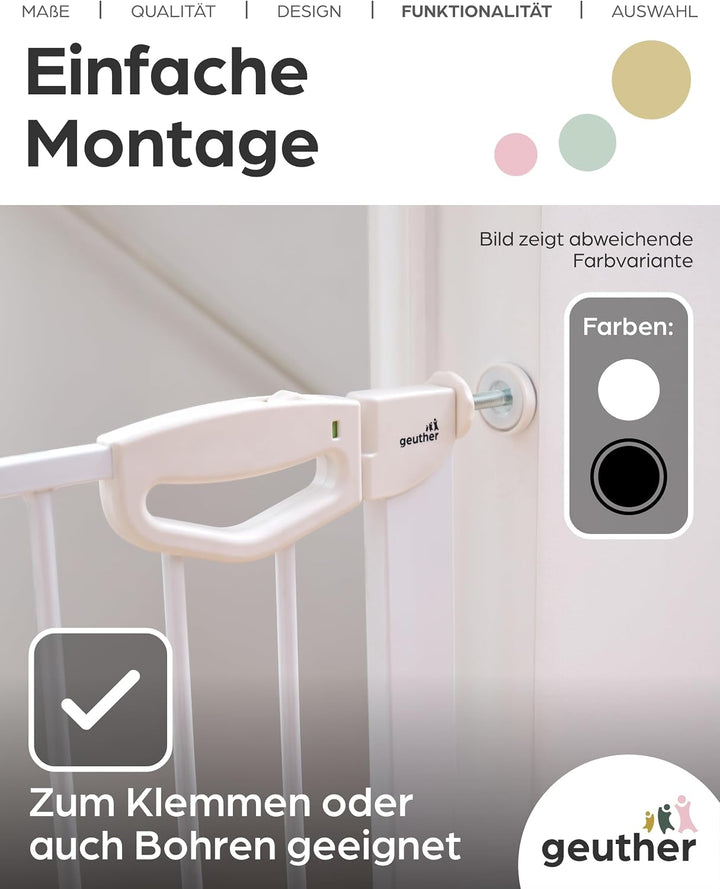 Geuther Türschutzgitter Easylock Flatstep Schwarz I Treppenschutzgitter zum Klemmen oder Bohren I Br