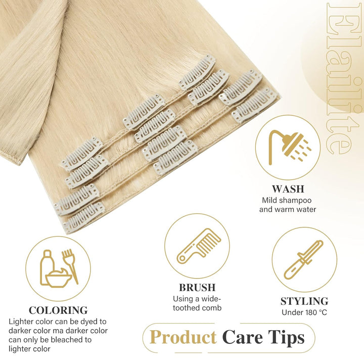 Elailite Clip in Extensions Echthaar Haarverlängerung Haarteile 8 Teilig 18 Clips für Frauen Voller