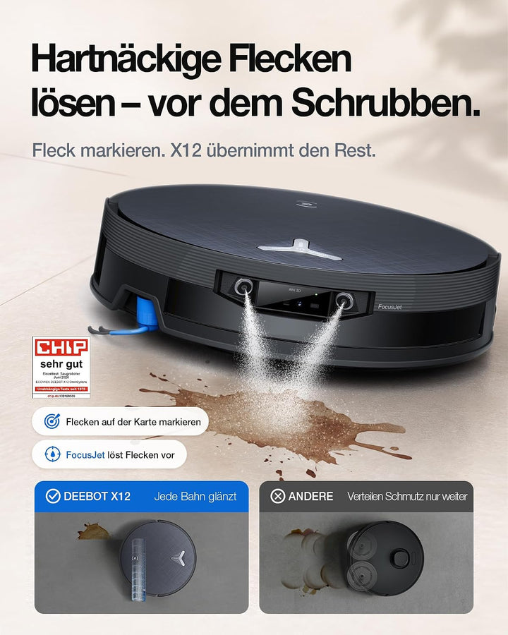 ECOVACS X12 OMNICYCLONE Care Complete Saugroboter mit Wischfunktion, Blast & 22.000 Pa, FocusJet zur