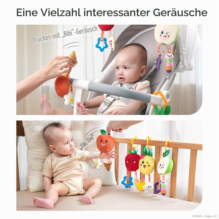 OR OR TU Baby Spielzeug 0 3 6 9 12 Monate Kinderwagenkette with Beissringen Glocke 4Stück Niedliche