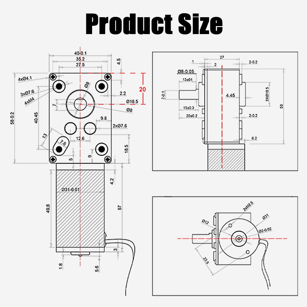 DEWIN Turbomotor mit hohem Drehmoment, umschaltbarer Schneckengetriebemotor, 8-mm-Welle, 12 V, 30 U/