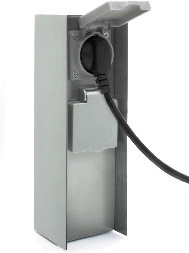 LED Universum Gartensteckdose aus Edelstahl, IP44 für aussen, 23cm (Silber 2-fach), Silber 2-fach
