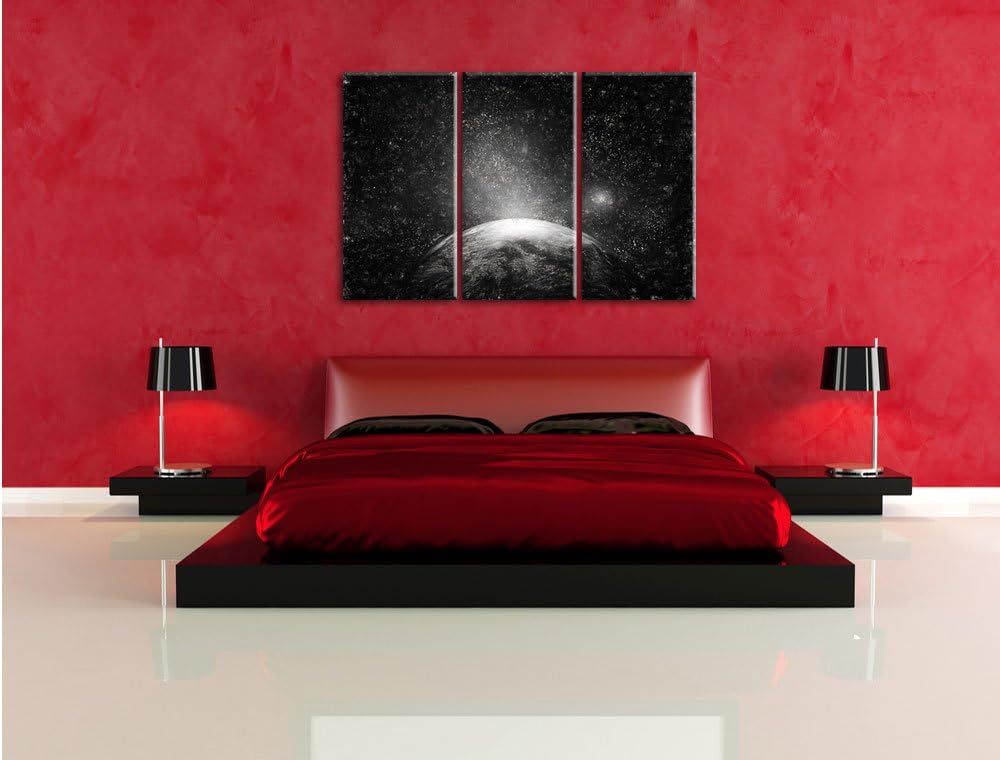 Pixxprint Sicht vom Mond auf die Erde Kohle Zeichnung Effekt 3-Teiler Leinwandbild 120x80 Bild auf L