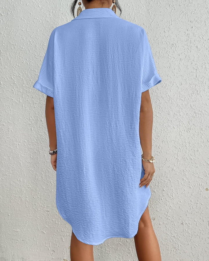 Bsubseach Frauen Badeanzug Coverup Shirt Kleid Button Down Badeanzug Cover Up Beachwear Hell, Blau M