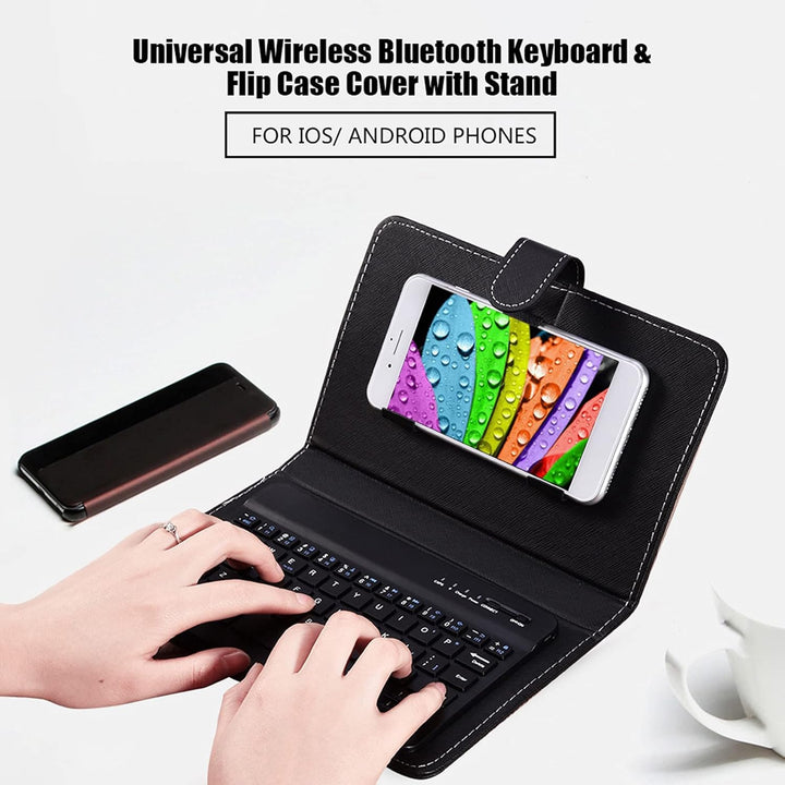 Topiky Telefon Universal Wireless Bluetooth Tastatur, Flip Magnetic Leather Travel Tragetasche mit S