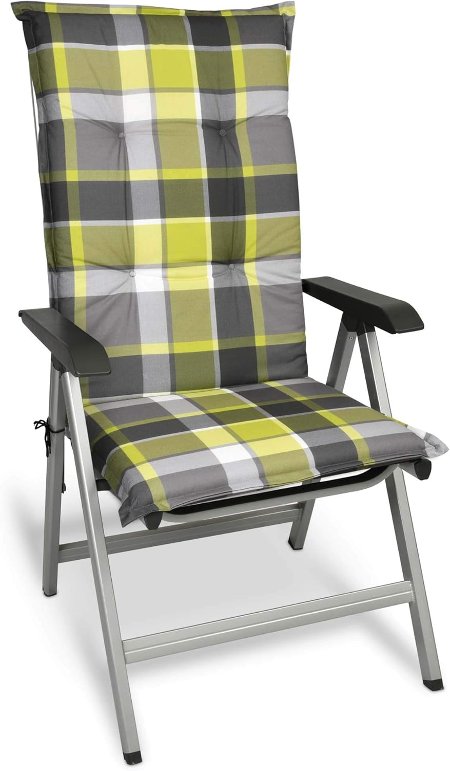 Beautissu 2er Set Hochlehner Auflagen für Gartenstühle Polster kariert | 120x50cm Grün 6cm dicke Pol