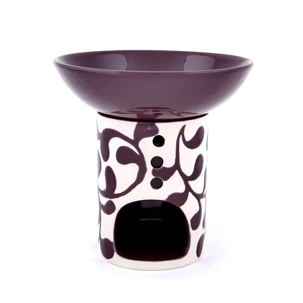 Duftlampe Liane Aubergine, grosse, abnehmbare Schale, Fair Trade, Aromalampe aus Keramik