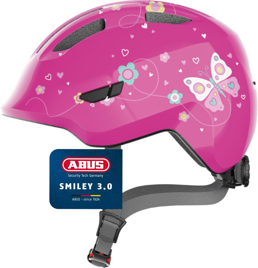 ABUS Kinderhelm Smiley 3.0 - Fahrradhelm mit tiefer Passform, kindergerechten Designs & Platz für ei