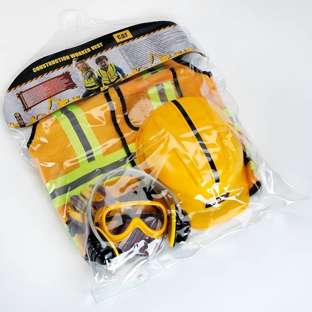 Klein Theo 3224 CAT Bauarbeiterweste | Mit Helm, Handschuhen, Brille und Ohrenschützern | Schutzwest