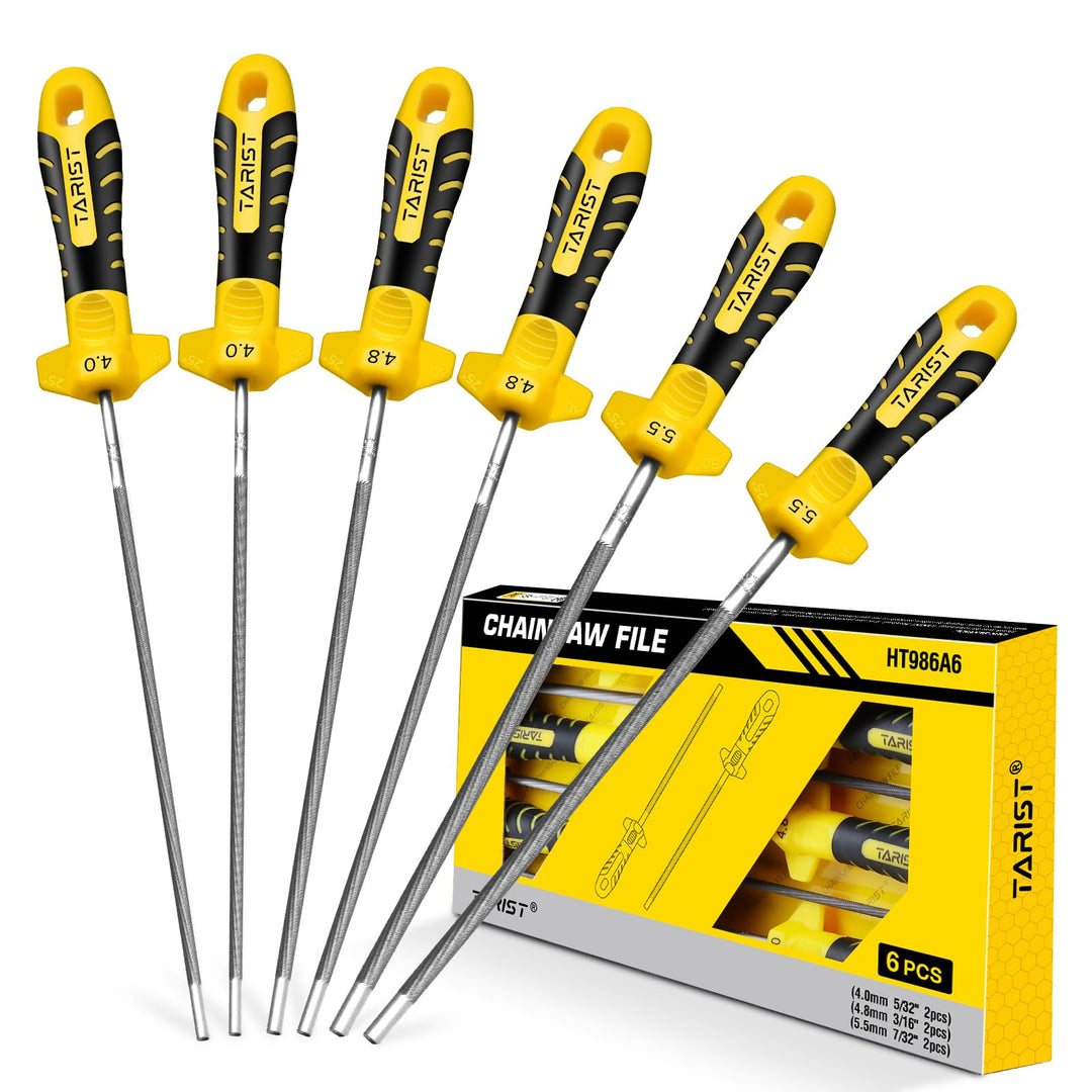 TARIST Kettensägenfeile 6tlg, Feile für kettensäge mit Griff - Enthält 4 mm (5/32-Zoll), 4,8 mm (3/1