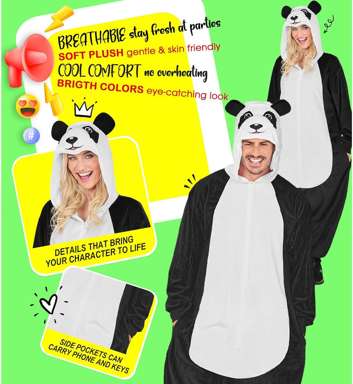 W WIDMANN MILANO Party Fashion - Tier Overall für Erwachsene, weicher Plüsch Jumpsuit mit Kapuze, Ti