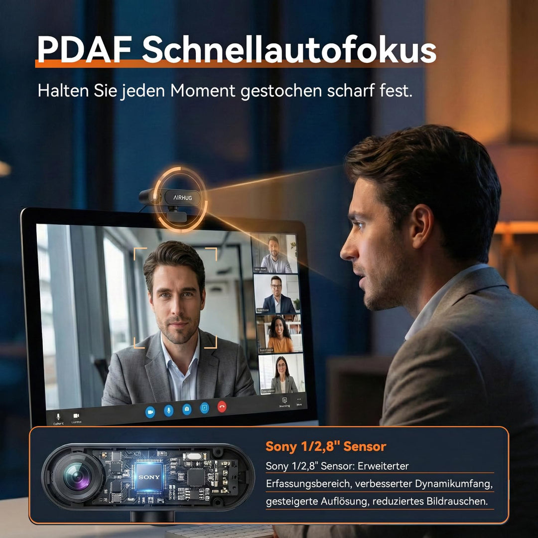 AIRHUG 4K UHD USB Webcam ohne Mikrofon, Datenschutzkappe für sichere Meetings- 16MP Sony Sensor, PDA