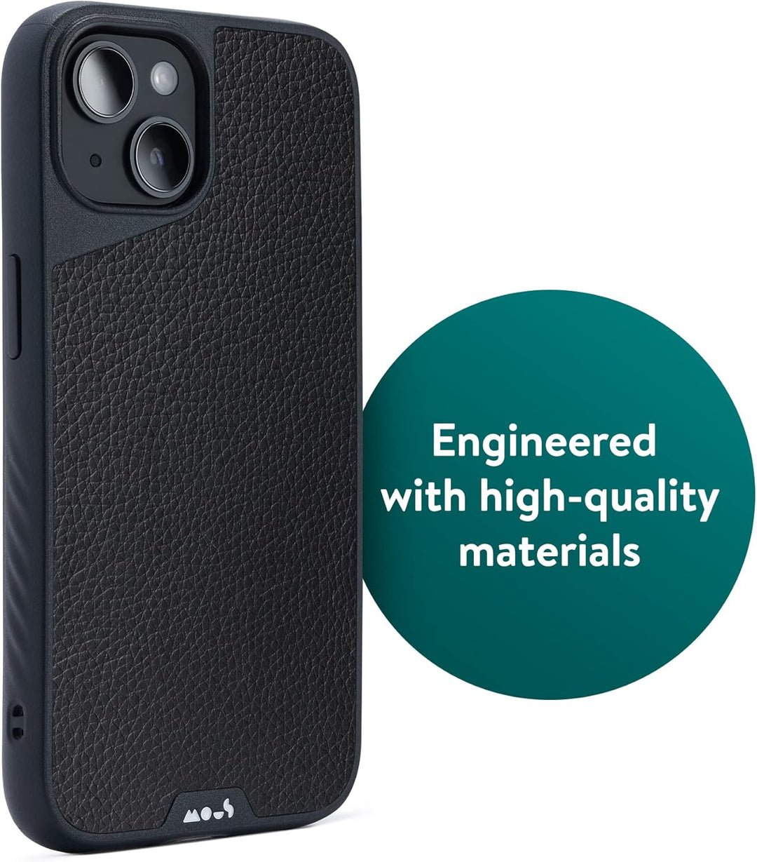 Mous - Hülle für iPhone 14 - Schwarzes Leder - Limitless 5.0 - Handyhülle iPhone 14 MagSafe-Kompatib