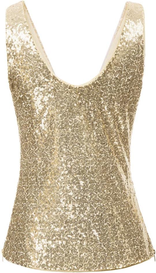 GRACE KARIN Damen Pailletten Tops Sparkle Shimmer Weste Ärmellos V-Ausschbitt U-Back Side Split Blus