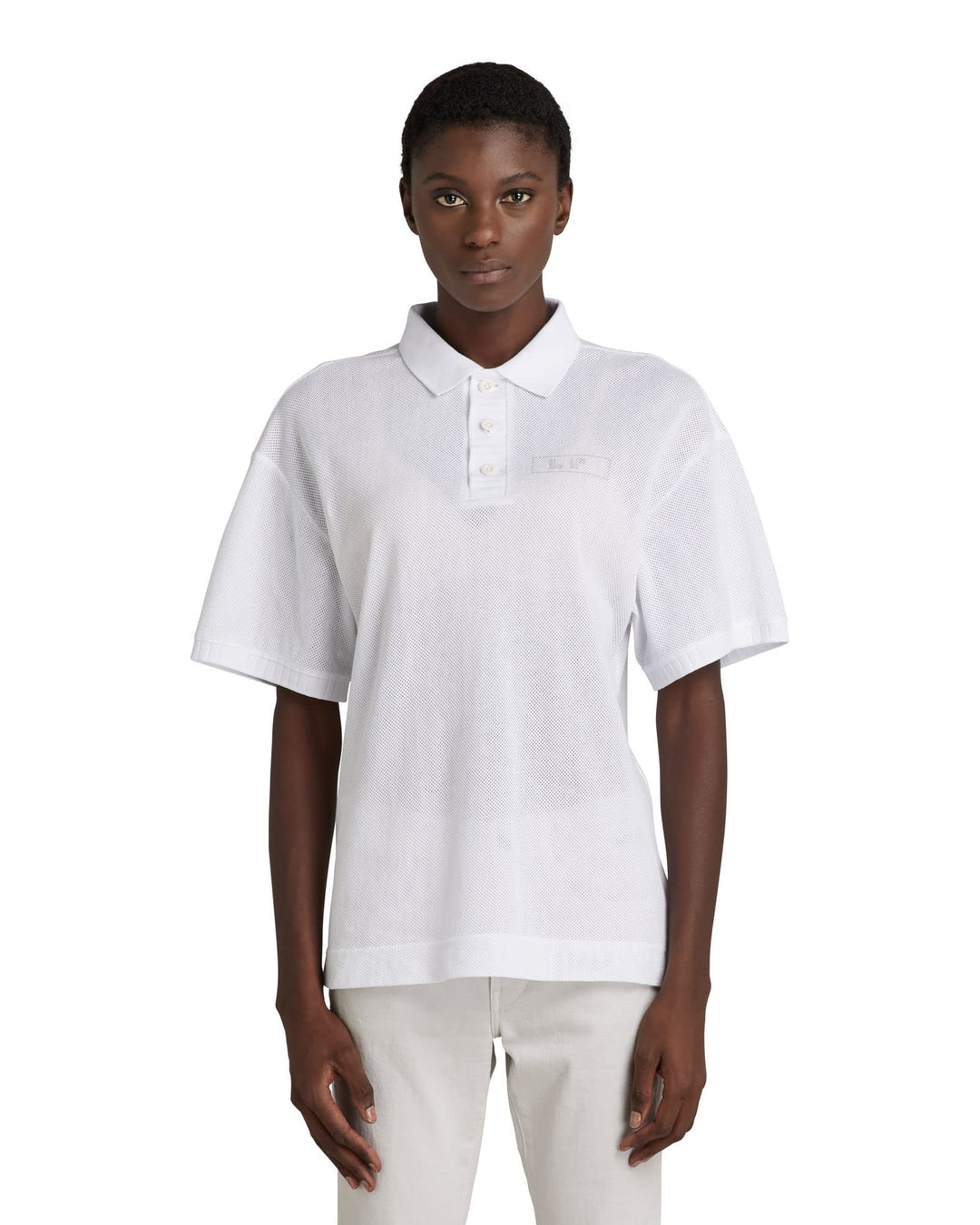 G-STAR RAW Damen Mesh Loose Poloshirt Tops XS Weiss (White D21590-c810-110), XS Weiss (White D21590-