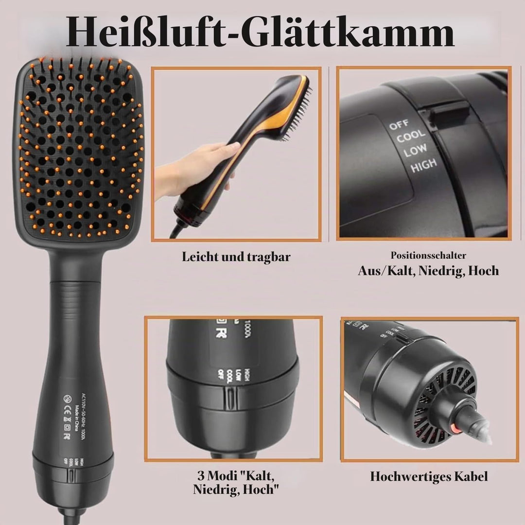 Haartrocknerbürste, 3 in 1 Negativ-Ionen-Haartrockner Heissluftbürste Haarstyling-Werkzeug, Glätteis