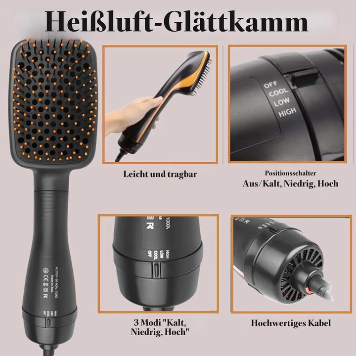 Haartrocknerbürste, 3 in 1 Negativ-Ionen-Haartrockner Heissluftbürste Haarstyling-Werkzeug, Glätteis