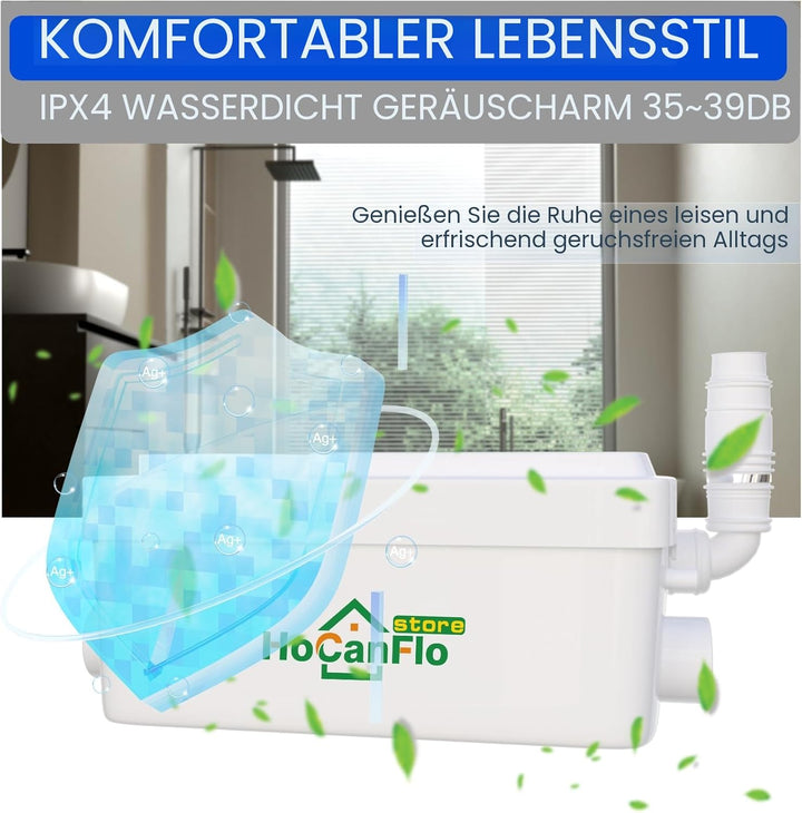 HOCANFLO 400W Kleinhebeanlage Pumpe, Hebeanlage leise Kupfer Wicklung Draht Motor Abwasser Dusche Li