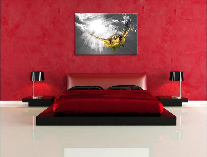 Pixxprint Grüne Meeresschildkröte als Leinwandbild | Grösse: 100x70 cm | Wandbild| Kunstdruck | fert