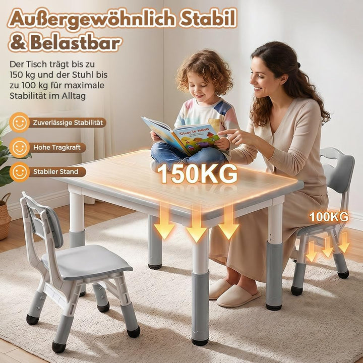 Playpals Kindertisch mit 2 Stühlen Set für Kinder von 2 bis 10 Jahren | Tisch Stuhl höhenverstellbar