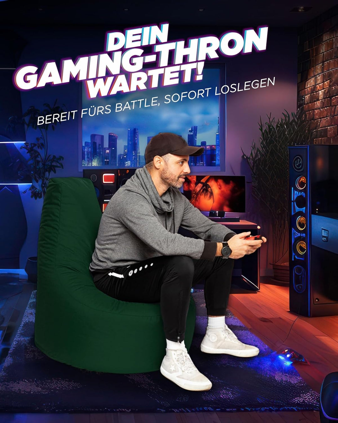 PATCH HOME Gamer Sessel mit Reissverschluss Lounge Kissen Sitzsack Sitzkissen Bean Bag In & Outdoor