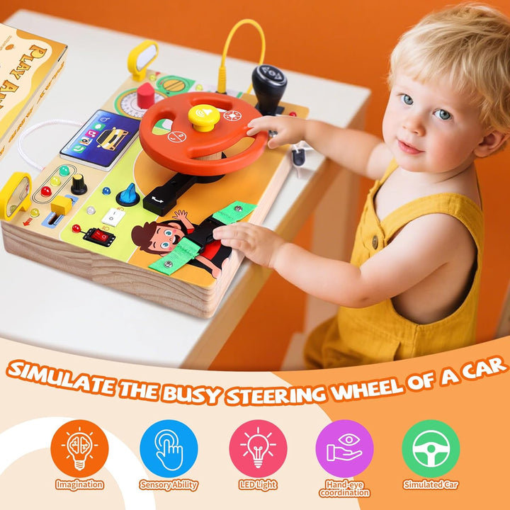 Hoarosall Busy Board Montessori Spielzeug ab 1 Jahr Lenkrad Kinder Reisespielzeug für Kleinkinder Se