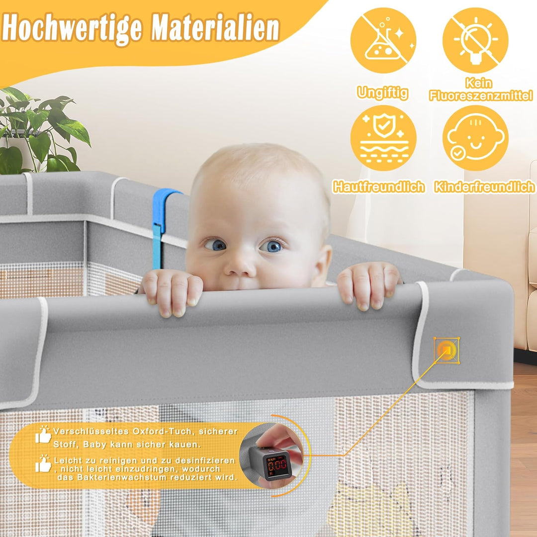 Aufun Laufstall Baby Laufgitter 300D Oxford Gewebe, mit Anti-Kollision Schaum Absperrgitter, Atmungs