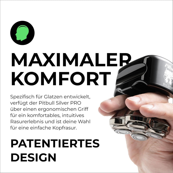 Skull Shaver Pitbull Silver Pro SX5 - Kopf- und Gesichtsrasierer - Elektrorasierer für Herren, Nass