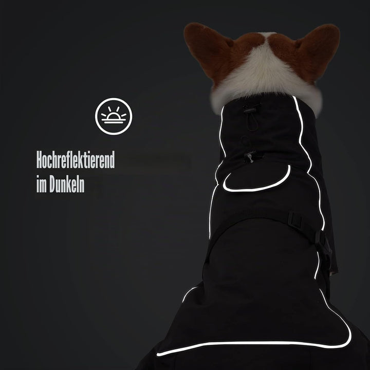 Wasserdichter Hundemantel mit Fleecefutter - Winddichter Wintermantel &amp; Regenjacke mit Reflektorstre