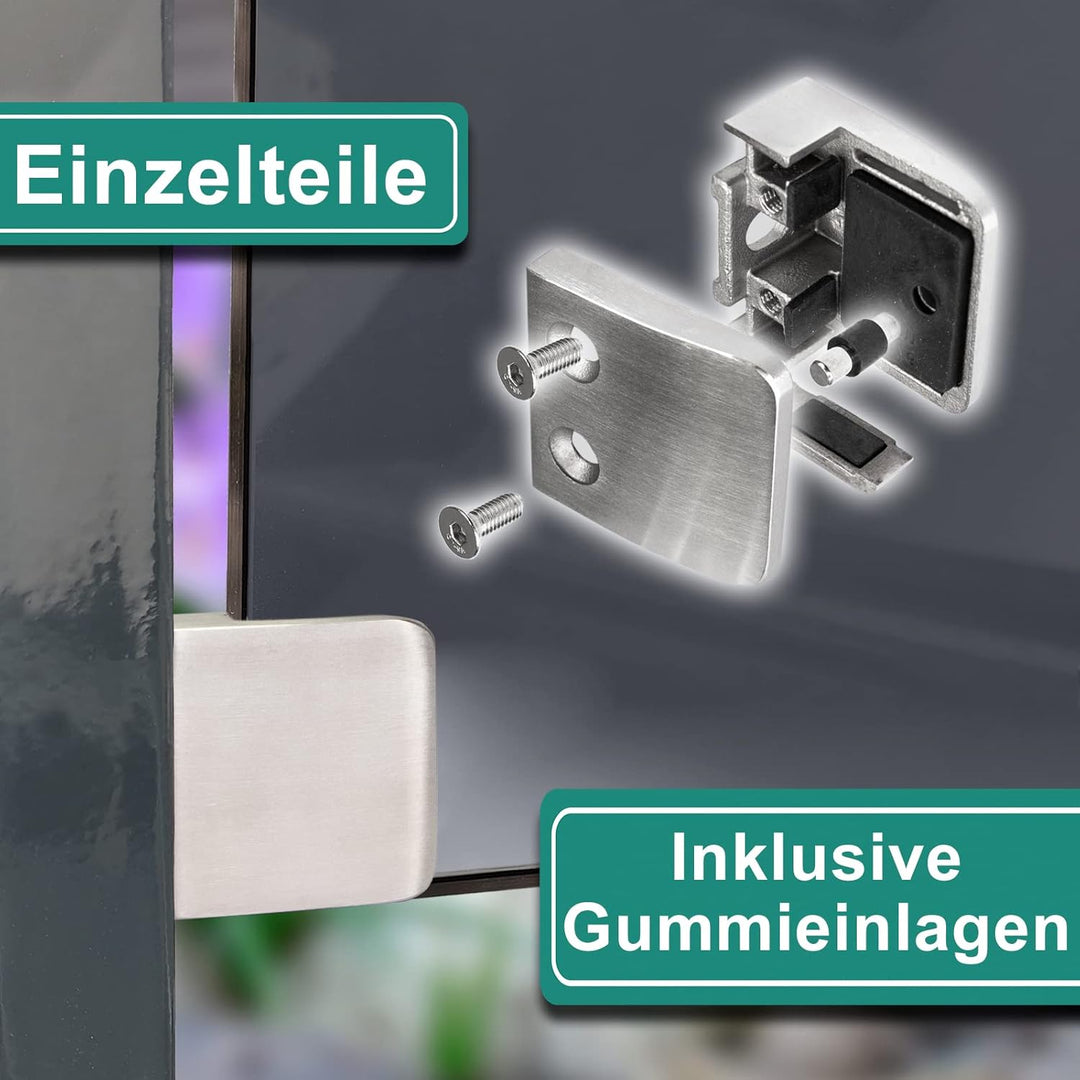 PRIOstahl Glashalter 4 Stück Glasklemme Klemmhalter Glashalter mit Sicherungsplatte + Sicherungsstif