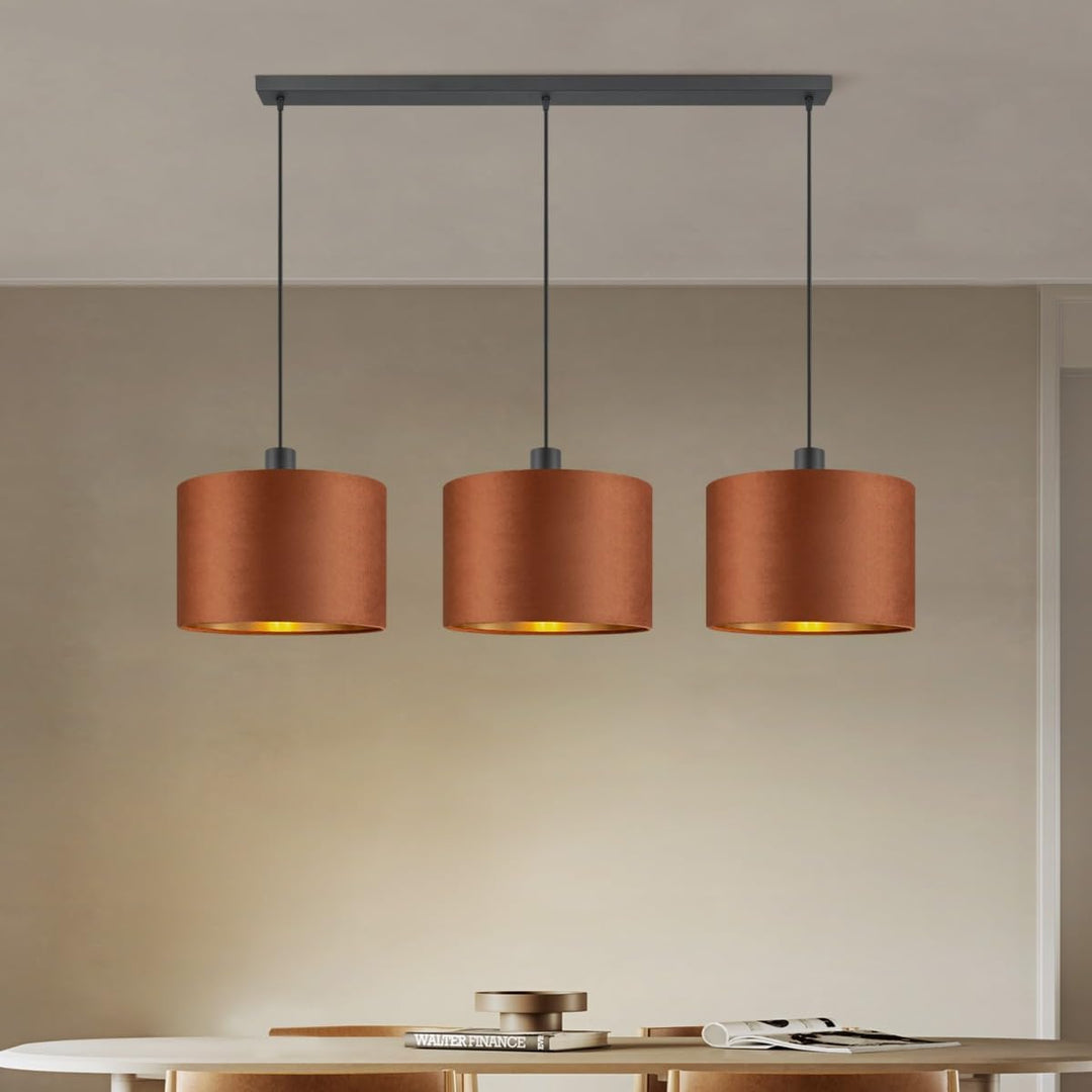 Home Sweet Home Samtlampenschirm VELVET, braun + gold | 30 cm grosse trommelförmige E27-Lampenschirm
