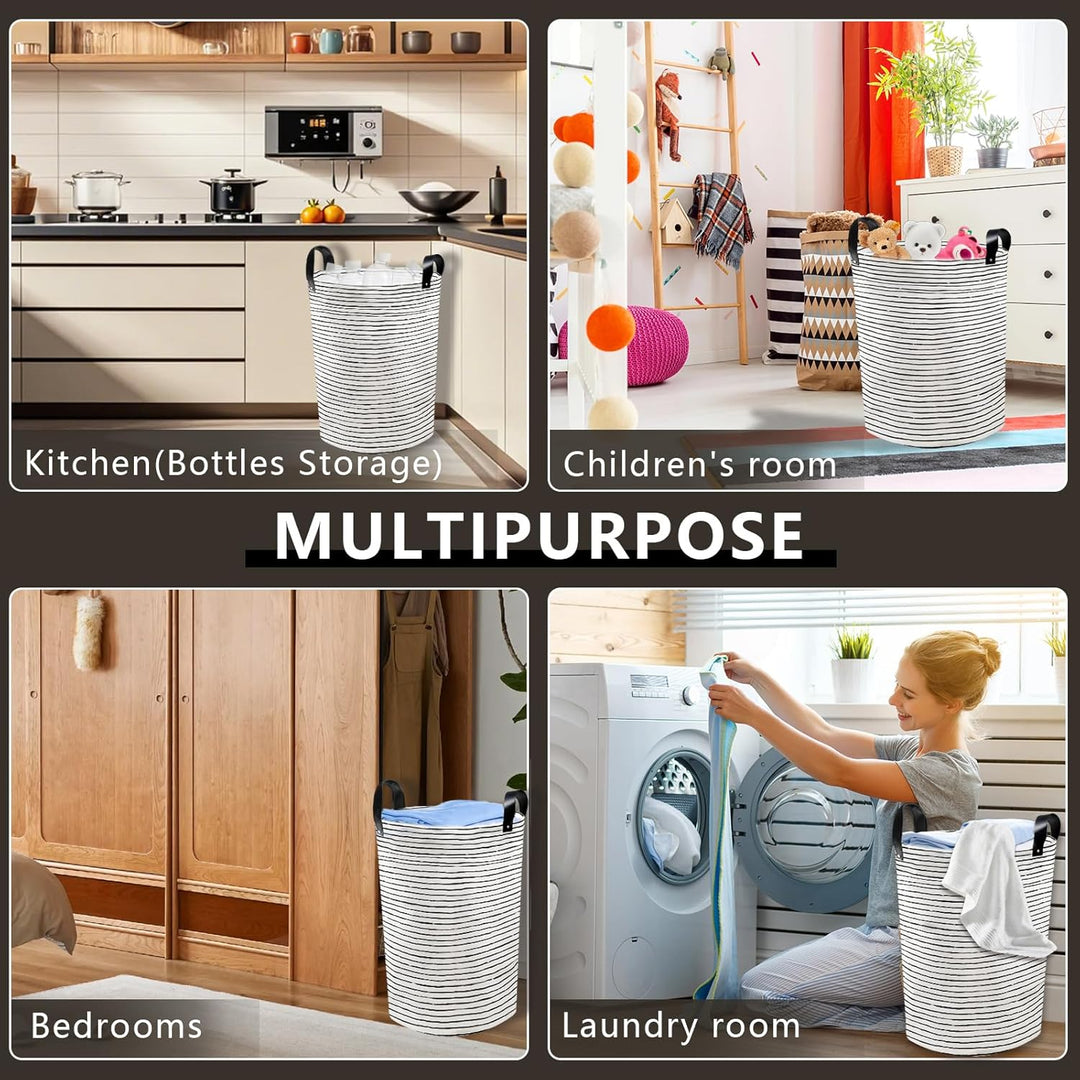 WPPQWP Faltbarer Wäschekorb, Laundry Baskets 60L (2er Set), Runder Wäschetonne mit Verstärkten Niete