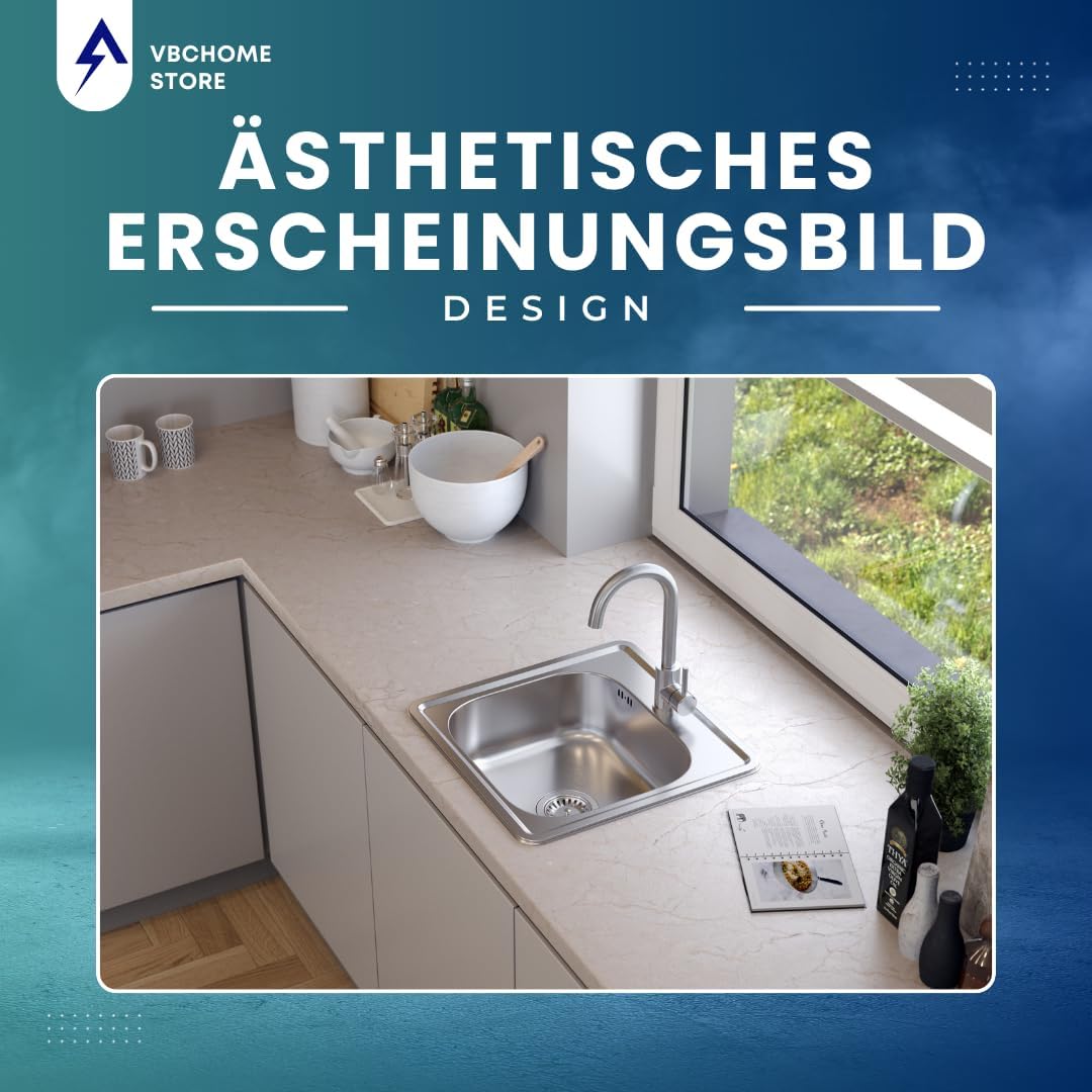 VBChome Edelstahlspülbecken 48x48 cm – Satinierte Oberfläche, Hochwertiger Edelstahl Inox, Tiefe Spü