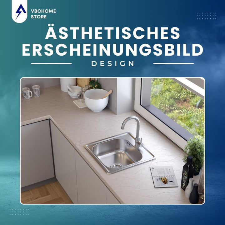 VBChome Edelstahlspülbecken 48x48 cm – Satinierte Oberfläche, Hochwertiger Edelstahl Inox, Tiefe Spü