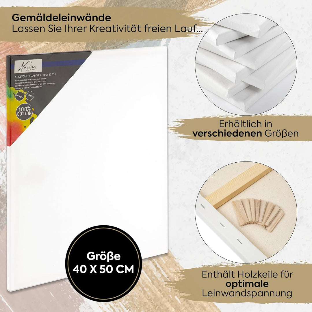 Van Nassau Fine Art Leinwand zum Bemalen | Leinwände-Set | 40 x 50 | 12 Stück | Keilrahmen klein/gro