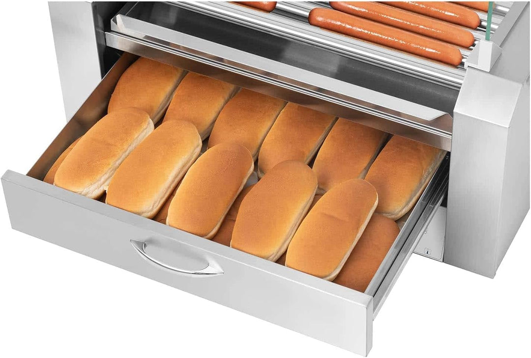 Royal Catering - Hot Dog Grill Hot Dog Maschine (9 Rollen, Edelstahl, 2.200 W, 2 Heizzonen, herausne