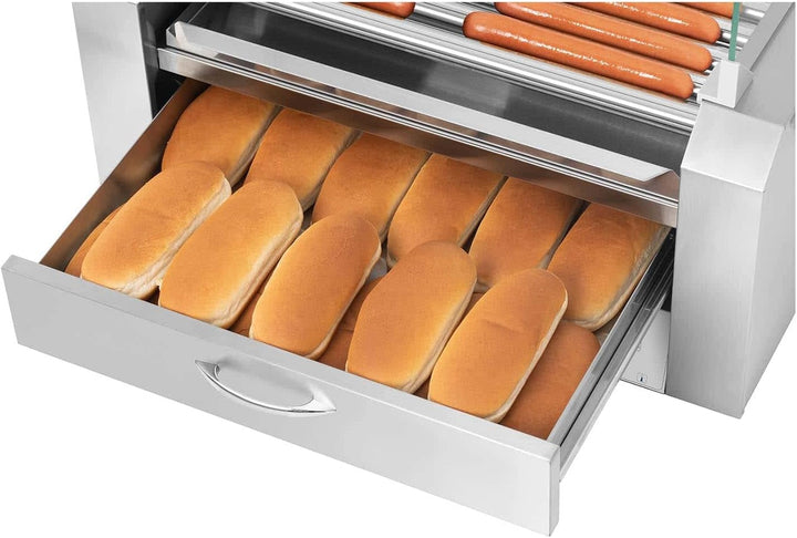 Royal Catering - Hot Dog Grill Hot Dog Maschine (9 Rollen, Edelstahl, 2.200 W, 2 Heizzonen, herausne