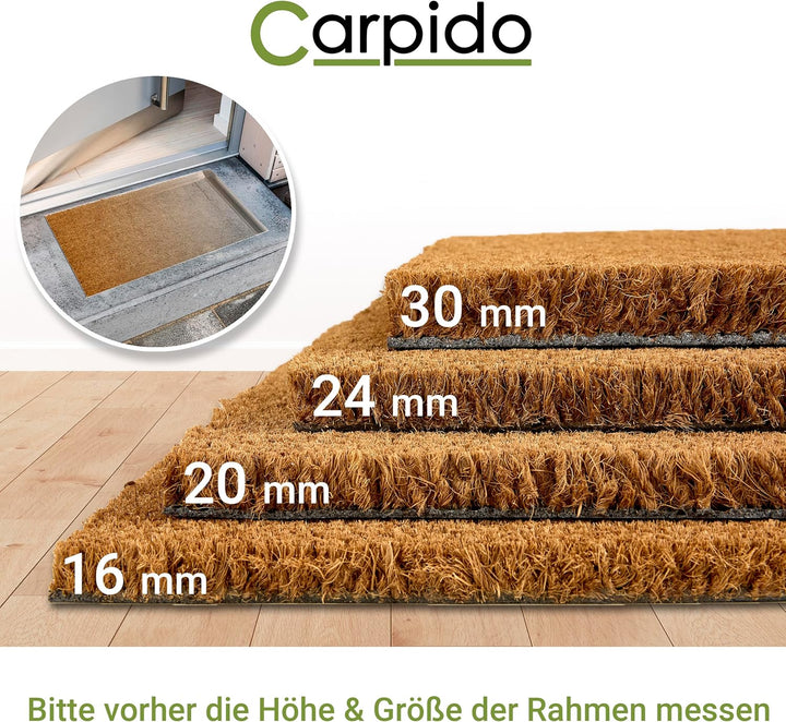 Carpido rutschfeste Kokosmatte - 60 x 90 cm Halbrund 24mm Natur - Für Innen und für den überdachten