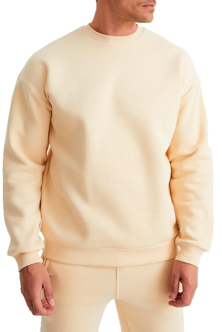 Leif Nelson Oversize Pullover Baumwolle mit Rundhalskragen schwarzer Männer Pulli Sweatshirt Langarm