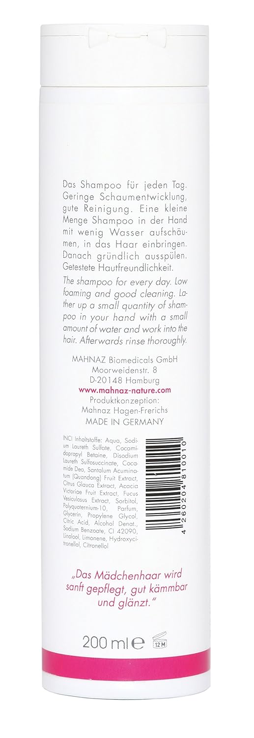 MAHNAZ® Feuchtigkeits-Pflegeshampoo, mildes Kindershampoo für Mädchen, schützt die empfindliche Kopf