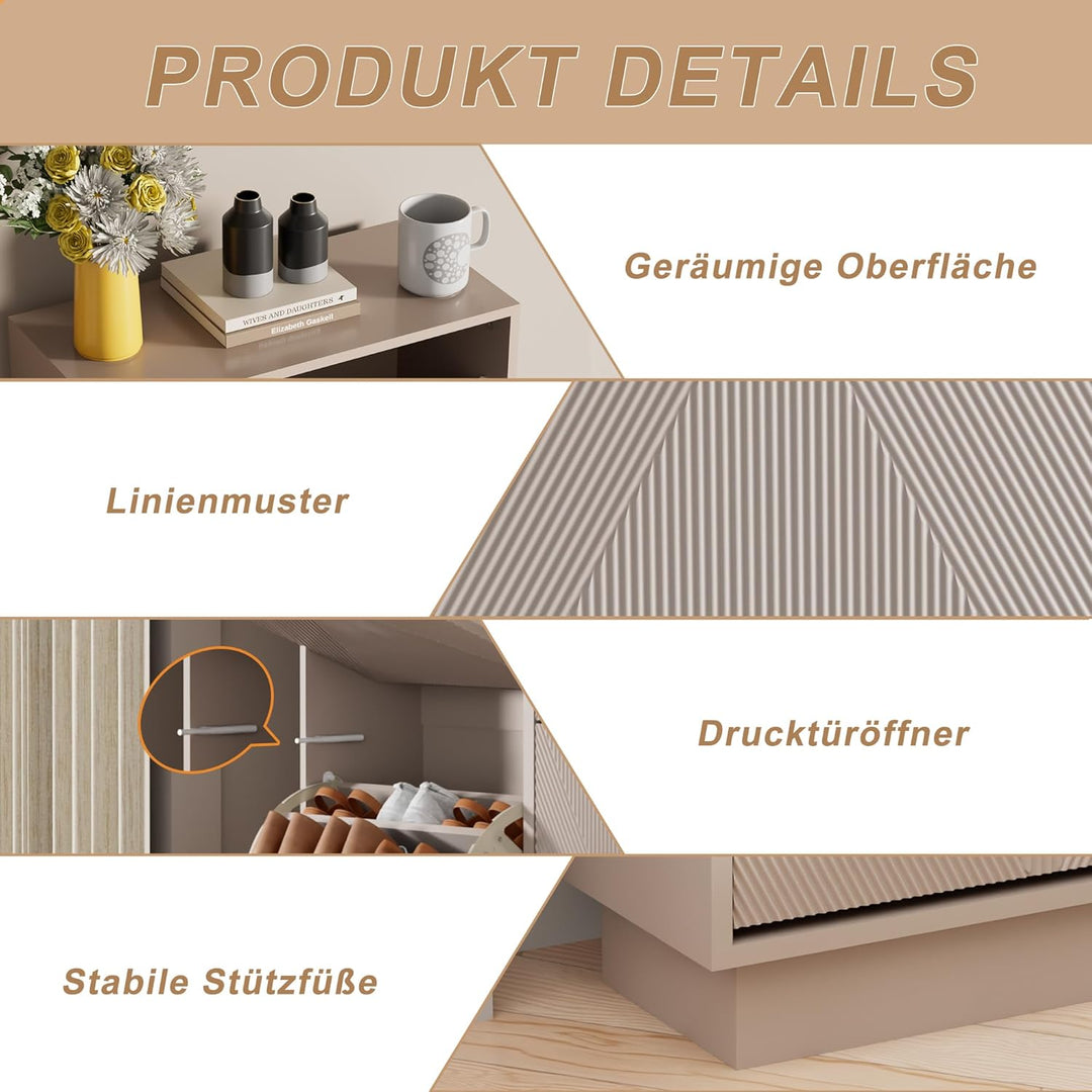 UEV Schuhschrank mit 3 Klappen, Schuhkipper Schuhkommode Schuhregal schmal für Flur mit Kippschutz/D